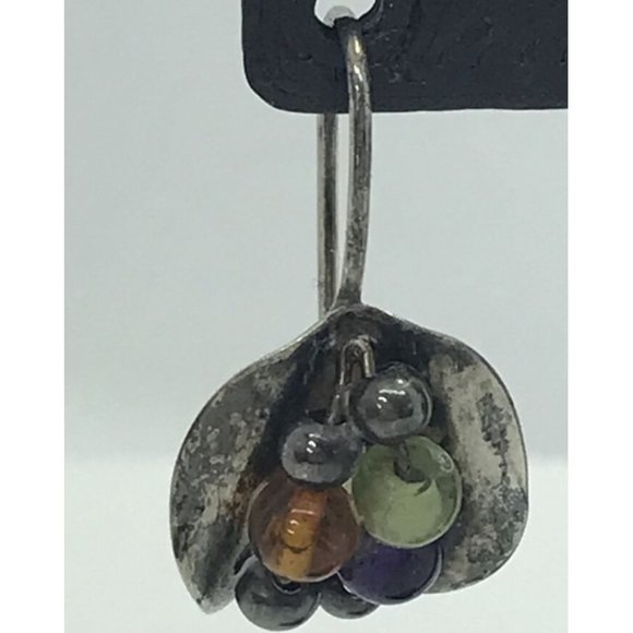 Silver Beaded Drop‎ Bead Earrings Dangle Artisan Estate - Picture 2 of 6